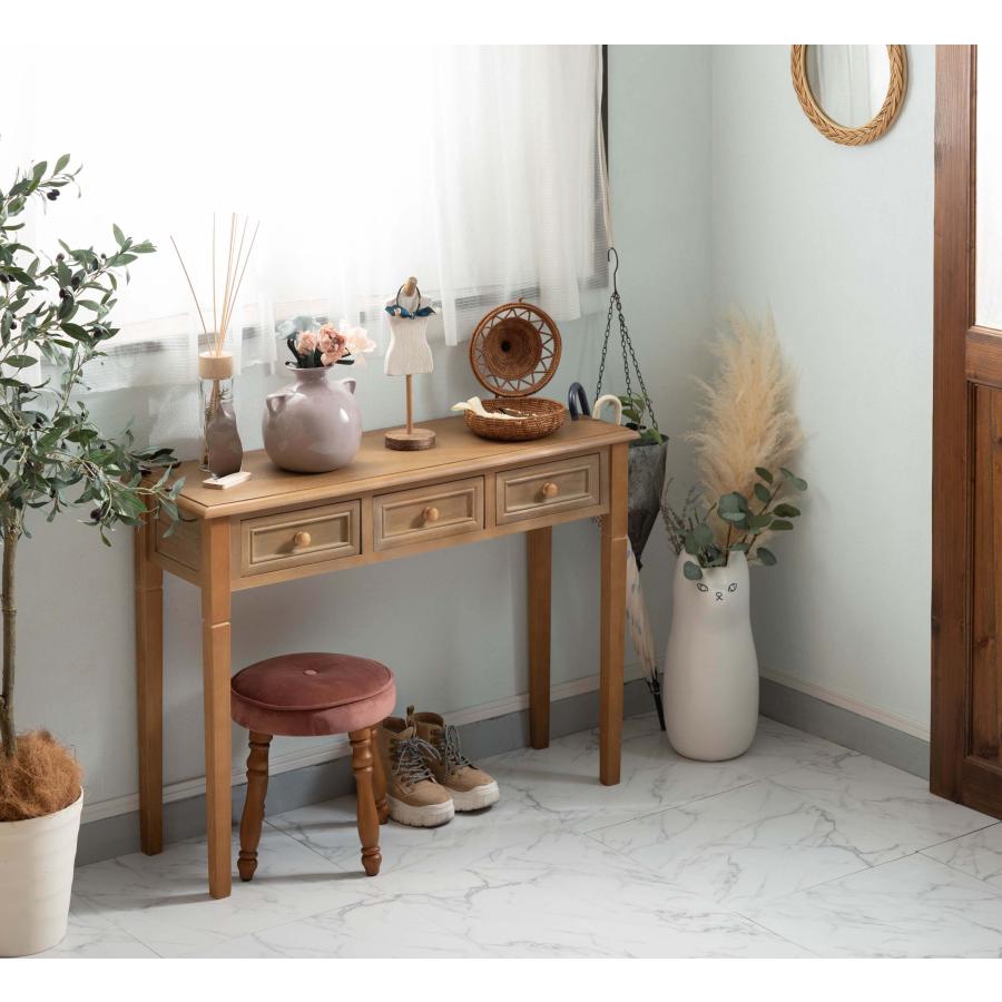 コンソール テーブル リビング 玄関 寝室 化粧台 作業台 スリム 奥行33cm 木製 天然木 桐 アンティーク 北欧 引き出し ストッパー付き 軽量 |  | 15