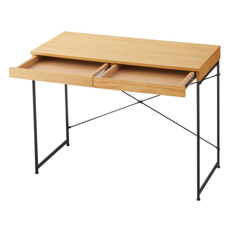 デスク パソコンデスク 机 幅100 奥行45 スリム コンパクト スチール 木製 天然木 オーク 木目 収納 引き出し アジャスター付き 作業机 新生活 |  | 04