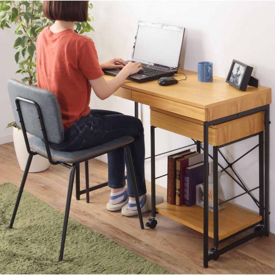 デスク パソコンデスク 机 幅100 奥行45 スリム コンパクト スチール 木製 天然木 オーク 木目 収納 引き出し アジャスター付き 作業机 新生活 |  | 07