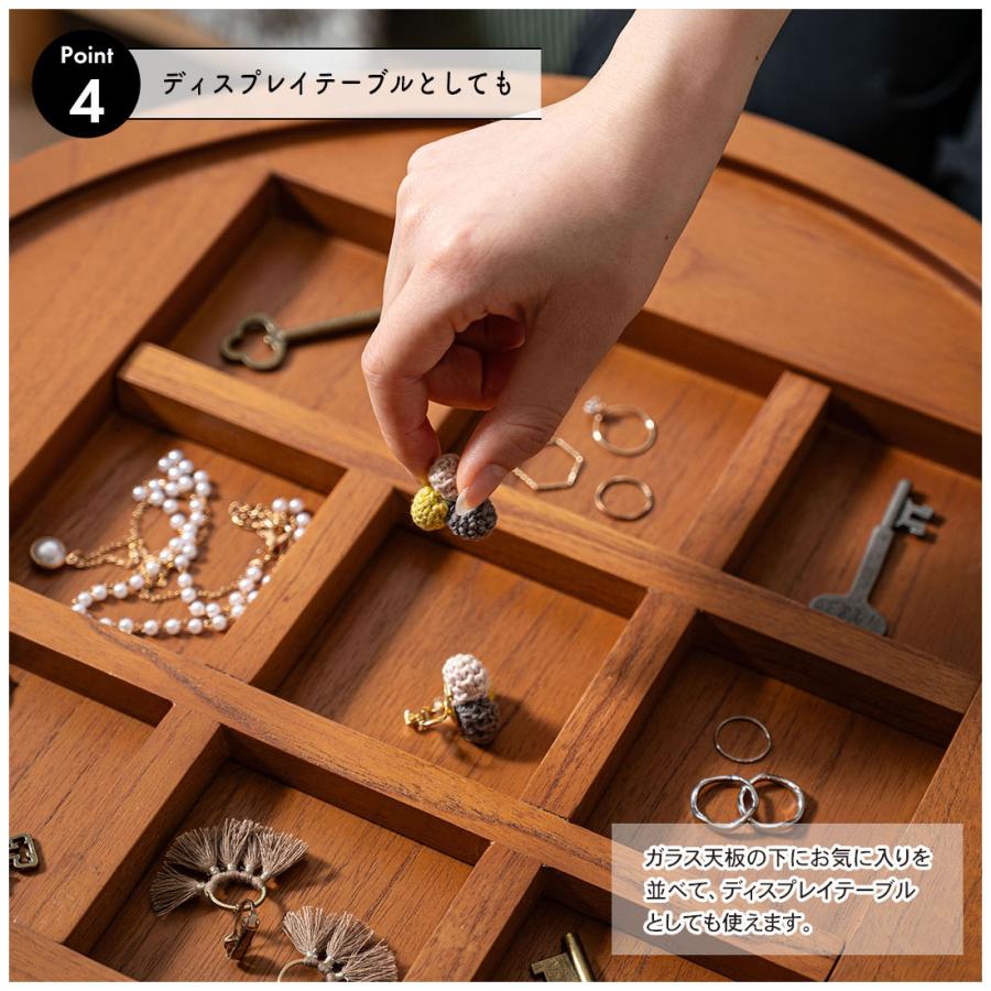 サイドテーブル テーブル 円形 ガラス天板 5mm強化ガラス ボードゲーム ディスプレイテーブル 天然木 チーク ソファ横 寝室 ナイトテーブル おしゃれ アジアン |  | 09