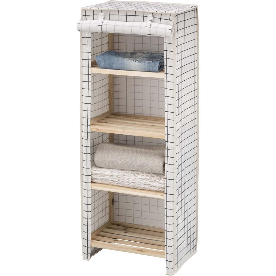 シェルフ ファブリックシェルフ ラック 4段 天然木 木製 スリム 軽量 簡単組立 リビング 寝室 クローゼット 子供部屋 一人暮らし 収納力 シンプル おしゃれ |  | 01