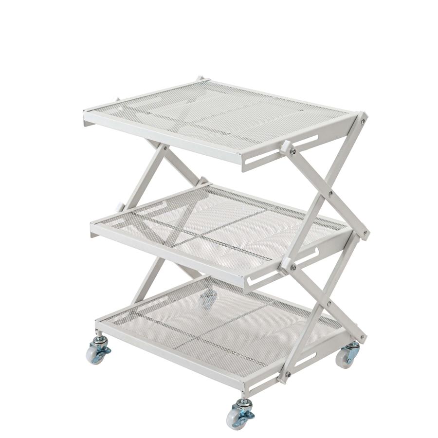 折りたたみラック スチール フォールディング キャスター付き ストッパー付き 3段棚 2段階高さ調整 完成品 簡単折りたたみ キッチンラック ワゴン サイドラック |  | 05