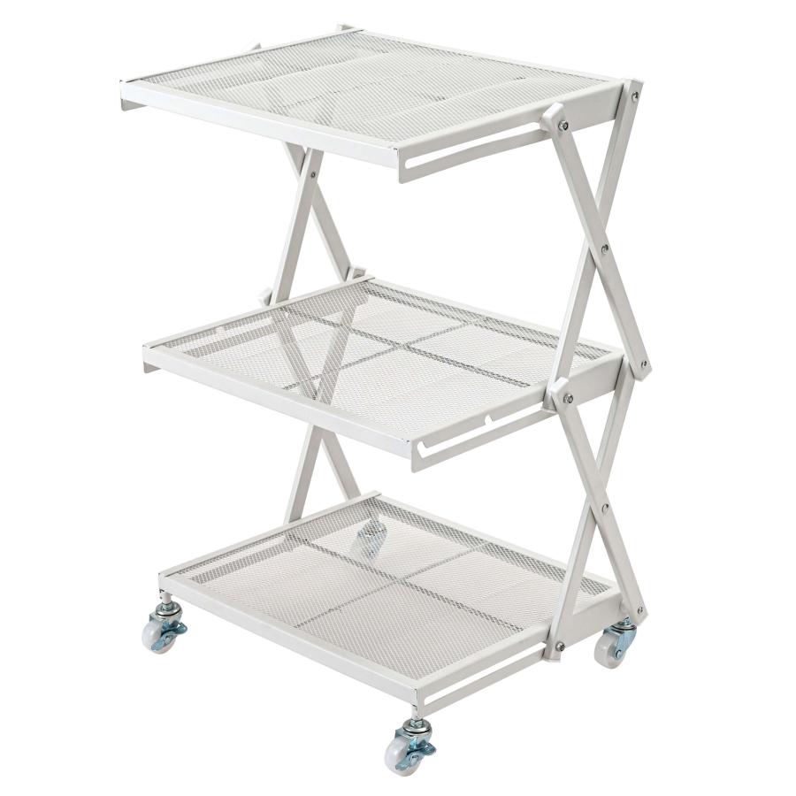 折りたたみラック スチール フォールディング キャスター付き ストッパー付き 3段棚 2段階高さ調整 完成品 簡単折りたたみ キッチンラック ワゴン サイドラック |  | 02