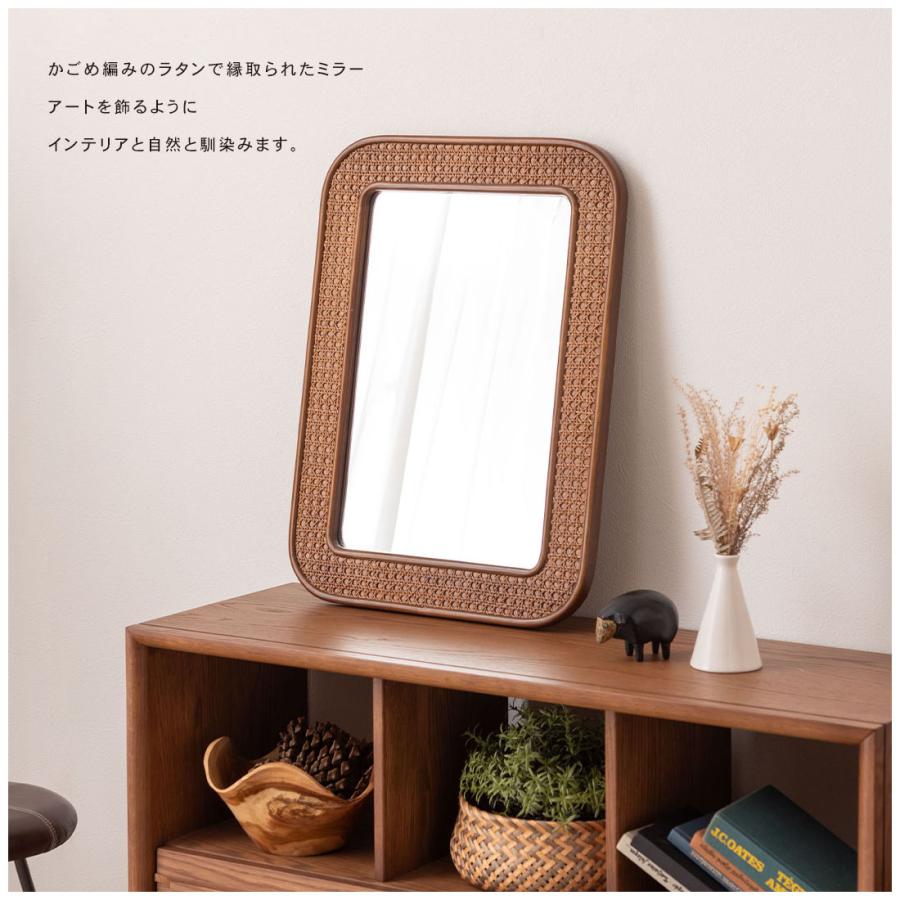 ミラー 鏡 立て掛け 壁掛け 45×60cm ラタン 籐 飛散防止ミラー 安心 かごめ編み アート おしゃれ かわいい 韓国インテリア アジアン リゾート |  | 05
