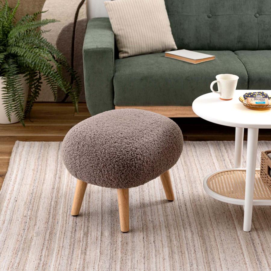 スツール おしゃれ ブークレ生地 北欧 木脚 天然木 オットマン