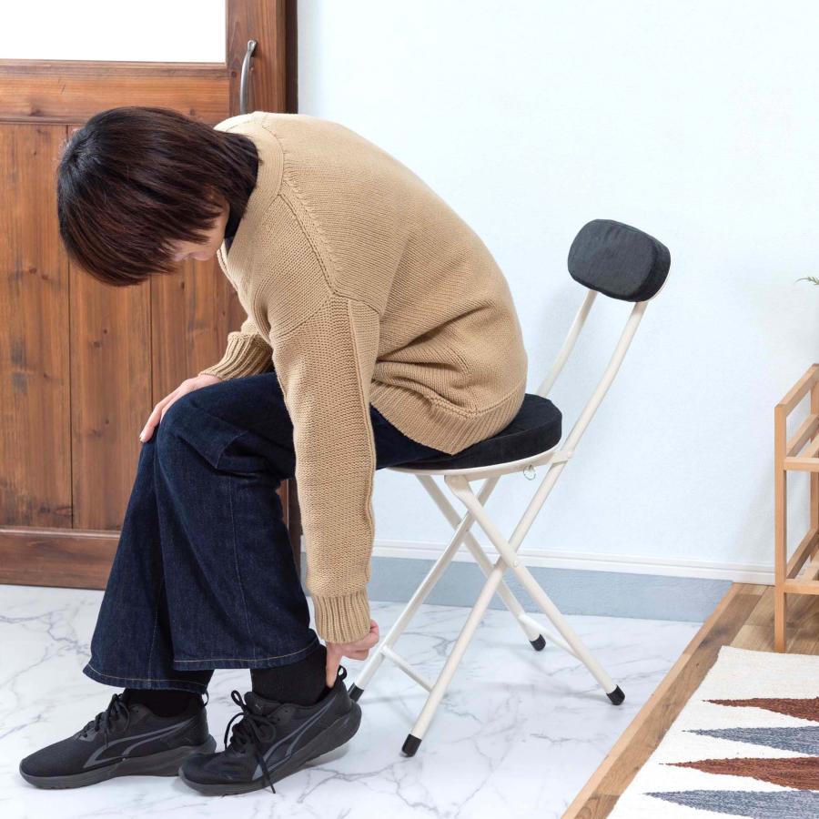 チェア 折りたたみ フォールディング 腰掛け 椅子 イス 円形 軽量 ベロア調生地 クッション 座面 厚み 座面高49cm 座径30cm 来客 ダイニング 作業 キッチン |  | 19