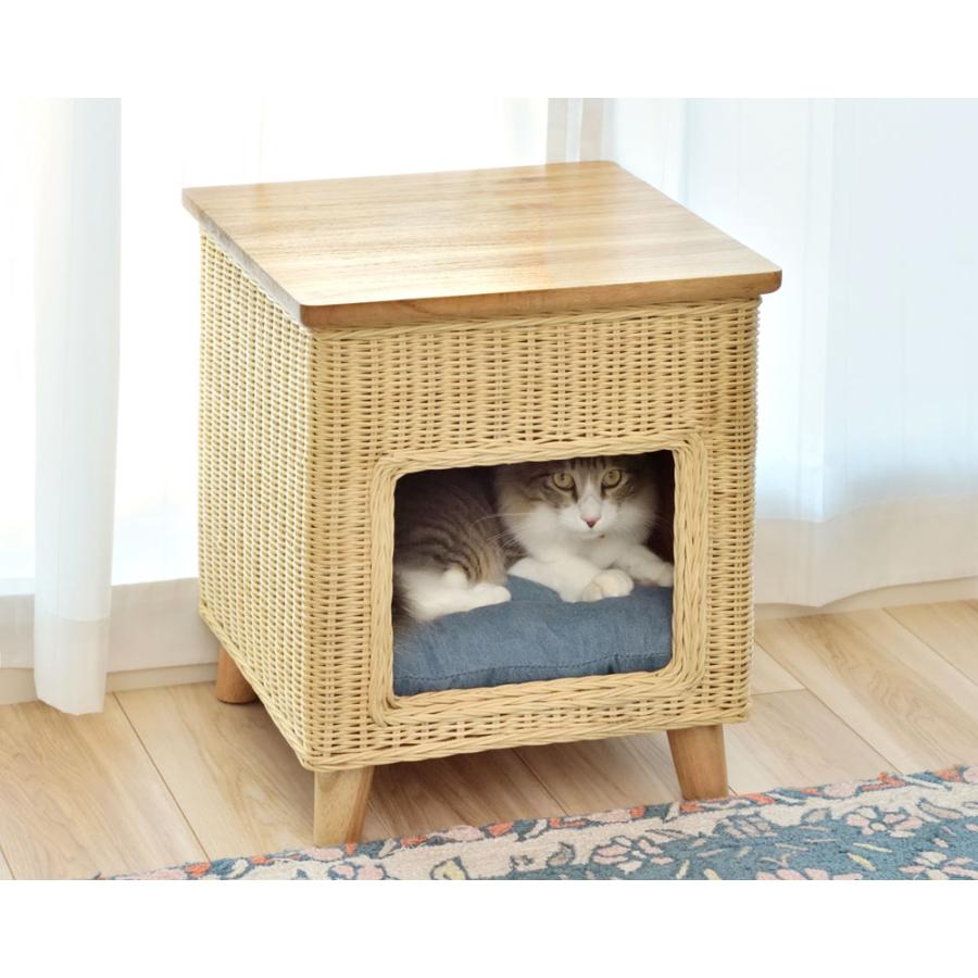 ペットハウススツール スツール テーブル ペットハウス ペットベット ペット クッション付き 脚付き 天板付き 天然木 木製 ラタン 籐 かわいい 収納 |  | 12