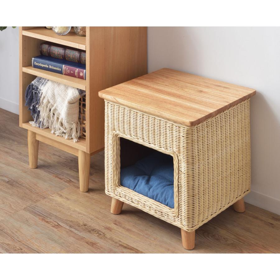 ペットハウススツール スツール テーブル ペットハウス ペットベット ペット クッション付き 脚付き 天板付き 天然木 木製 ラタン 籐 かわいい 収納 |  | 14