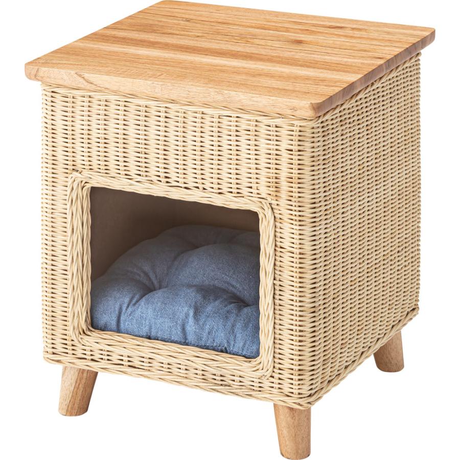 ペットハウススツール スツール テーブル ペットハウス ペットベット ペット クッション付き 脚付き 天板付き 天然木 木製 ラタン 籐 かわいい 収納 |  | 01