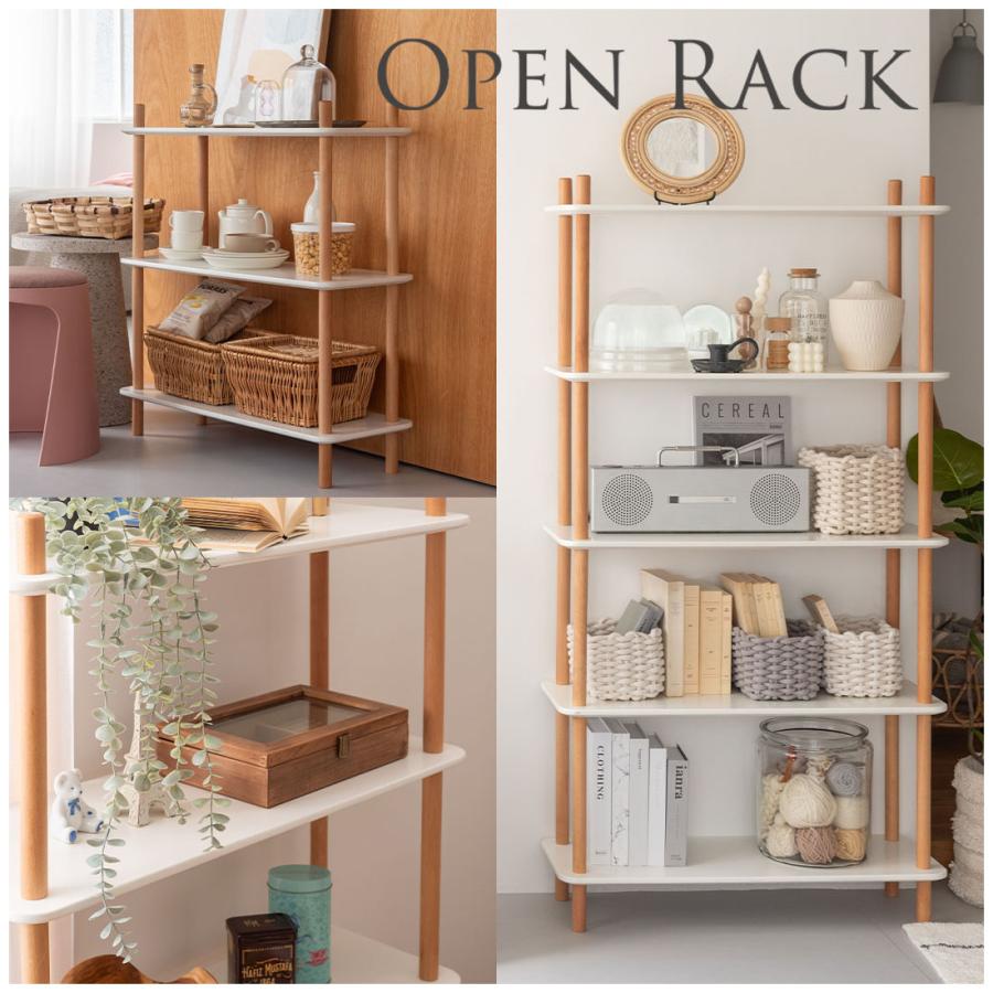 ラック 4段 シェルフ オープンシェルフ 天然木ビーチ 木製 簡単組立 工具不要 北欧 リビング ダイニング キッチン 書斎 寝室 クローゼット 玄関 薄型 収納 |  | 02