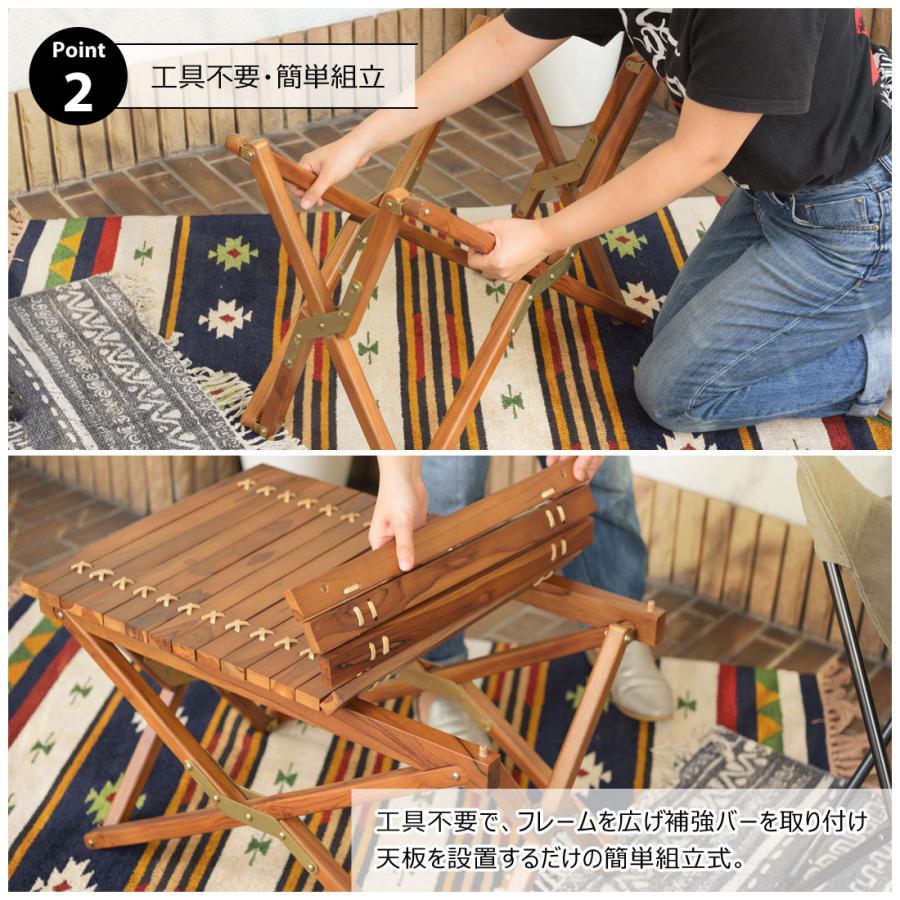ロールトップテーブル 折りたたみテーブル フォールディング 木製 天然木 チーク 本革 組立式 工具不要 アウトドア キャンプ レジャー BBQ イベント テラス |  | 07