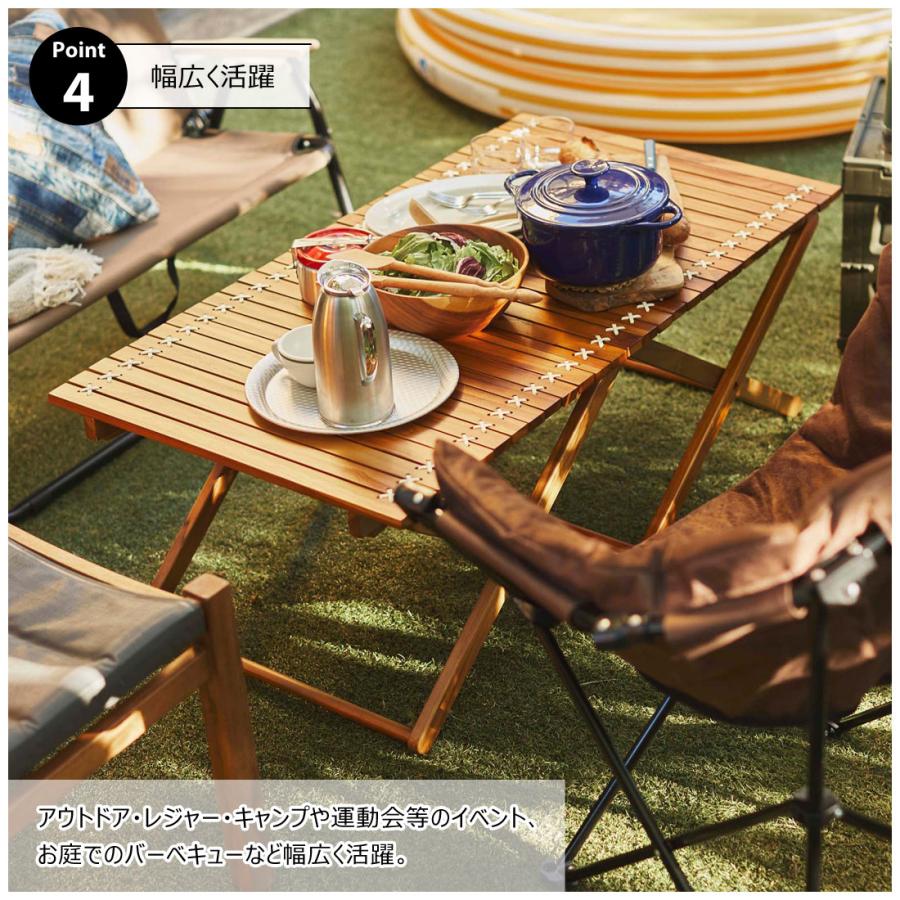 ロールトップテーブル 折りたたみテーブル フォールディング 木製 天然木 チーク 本革 組立式 工具不要 アウトドア キャンプ レジャー BBQ イベント テラス |  | 09
