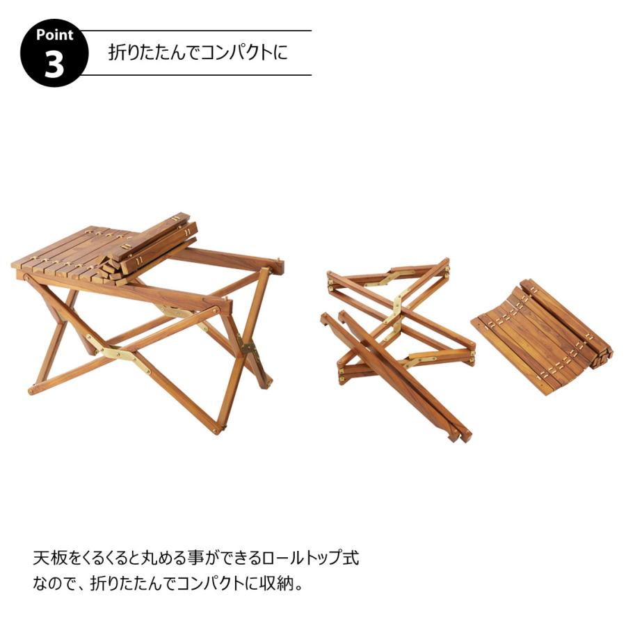 ロールトップテーブル 折りたたみテーブル フォールディング 木製 天然木 チーク 本革 組立式 工具不要 アウトドア キャンプ レジャー BBQ イベント テラス |  | 09