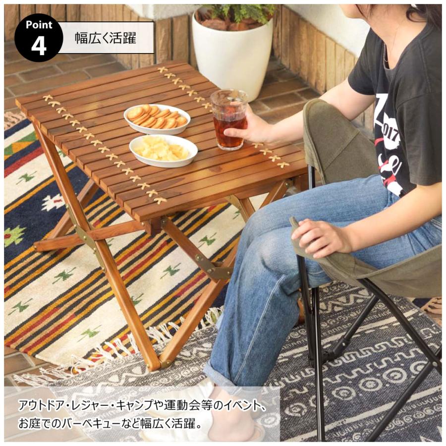 ロールトップテーブル 折りたたみテーブル フォールディング 木製 天然木 チーク 本革 組立式 工具不要 アウトドア キャンプ レジャー BBQ イベント テラス |  | 08