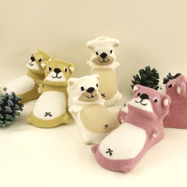靴下 新生児 クマ ベビー ソックス ギフト プレゼント 動物 滑り止め 立体靴下 赤ちゃん 出産祝 送料無料 日本製 3D socks mintbaby オリジナル 自社製造品 | 