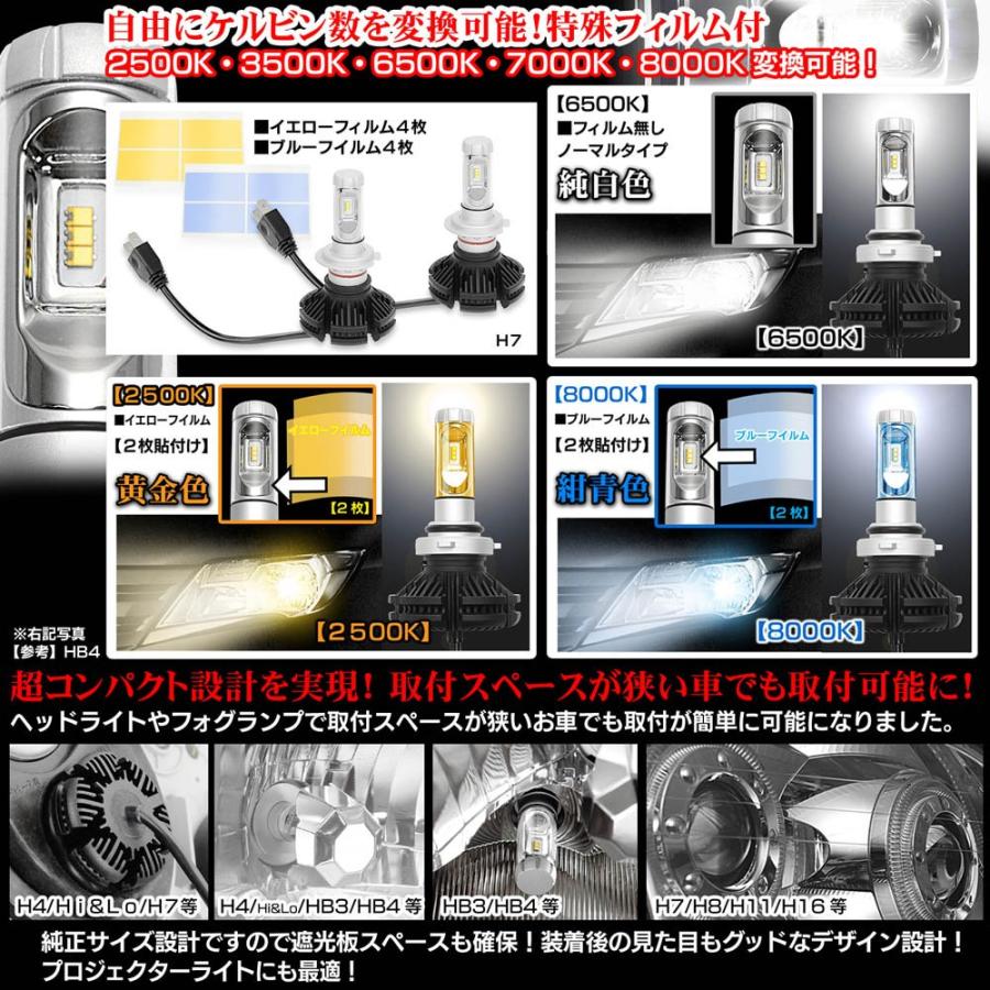 マツダ スバル H7 X3 12000 ルーメン LED ヘッドライト フォグランプ キット 50W 6500K 車検対応 2500K-8000K フイルム付 2個セット 12V.24V共用 ブラガ｜3gastu-store｜04