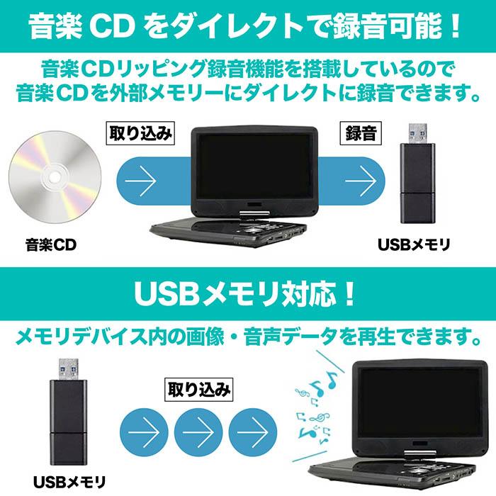 ポータブルDVDプレーヤー 10.1インチ Bluetooth5.1搭載 DVD/CD再生