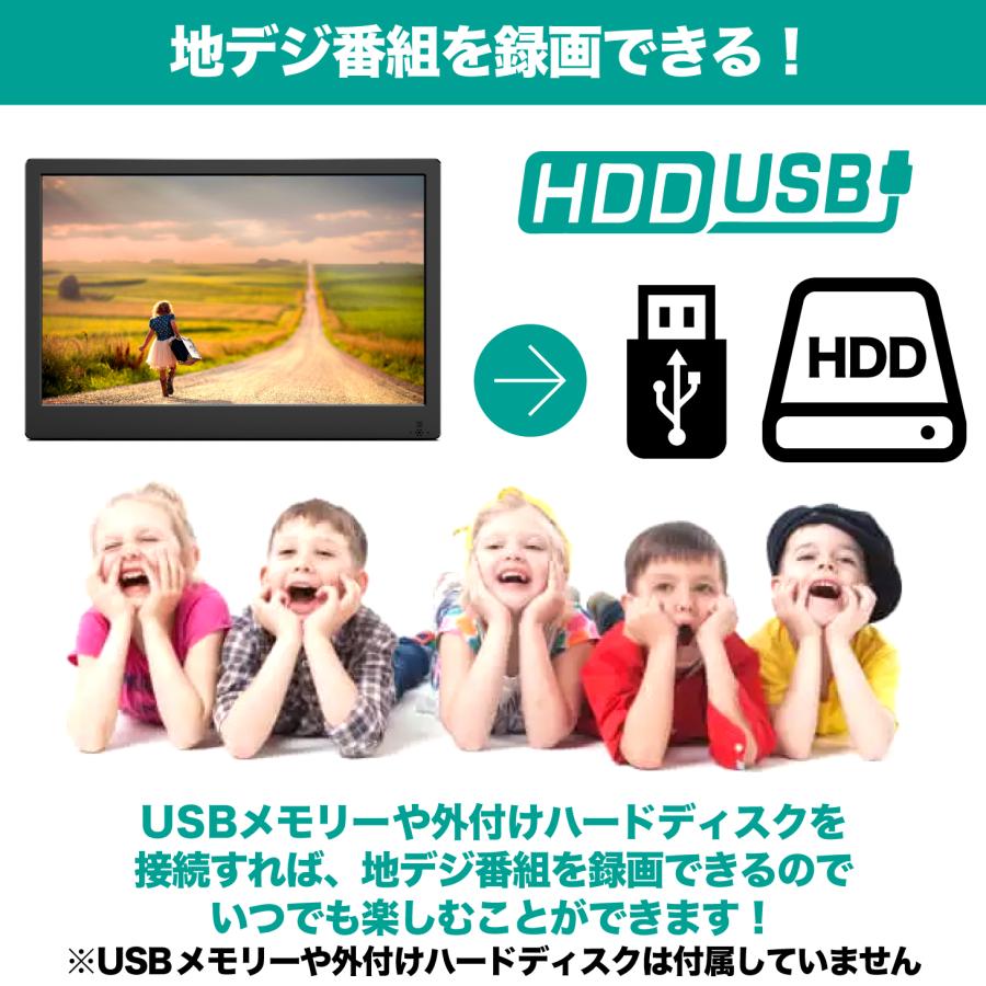 ポータブルテレビ 13.3インチ 地デジ録画機能 3WAY 3電源対応 地デジ