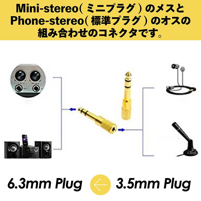 ステレオミニプラグ 3.5mm → ヘッドフォン端子 6.3mm ステレオ標準