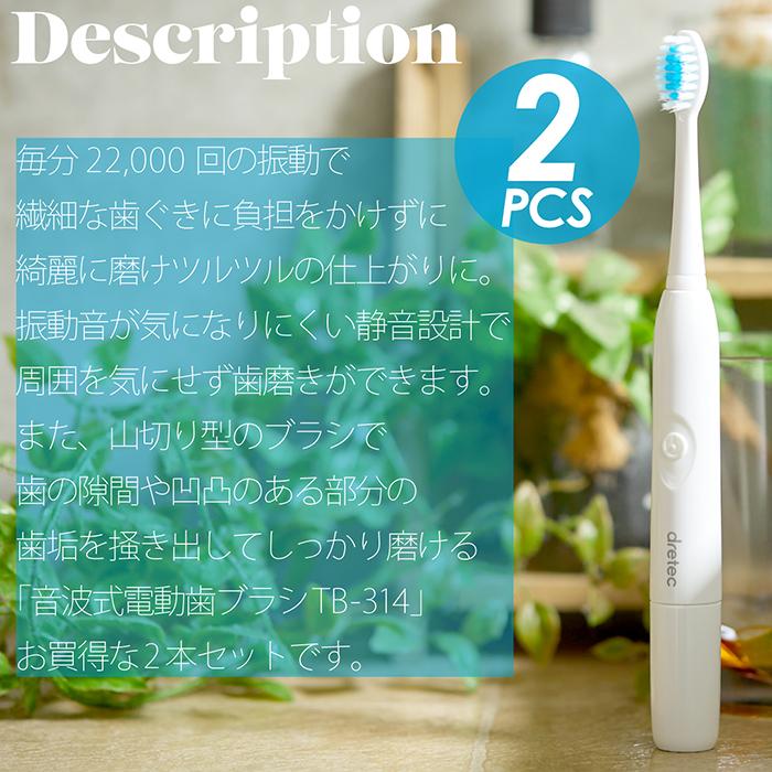 電動歯ブラシ 2本セット 音波式 ポータブル 毎分22000回 音波振動 微細