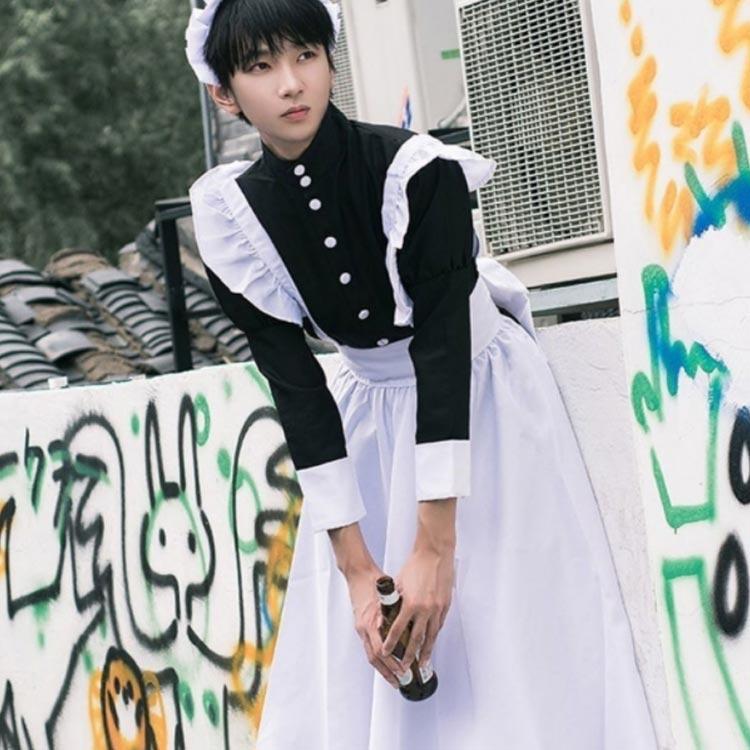 送料無料 メイド服 ロング 長袖 コスプレ エプロン クラシック