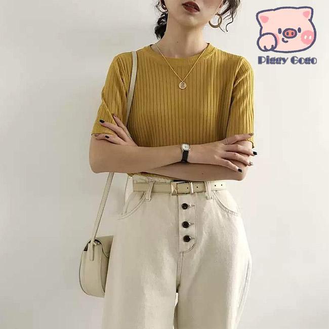 リブ編み サマーニットTシャツ クルーネック 半袖 無地 お洒落 楽天市場】【送料無料】Tシャツ レディース サマーニット 無地