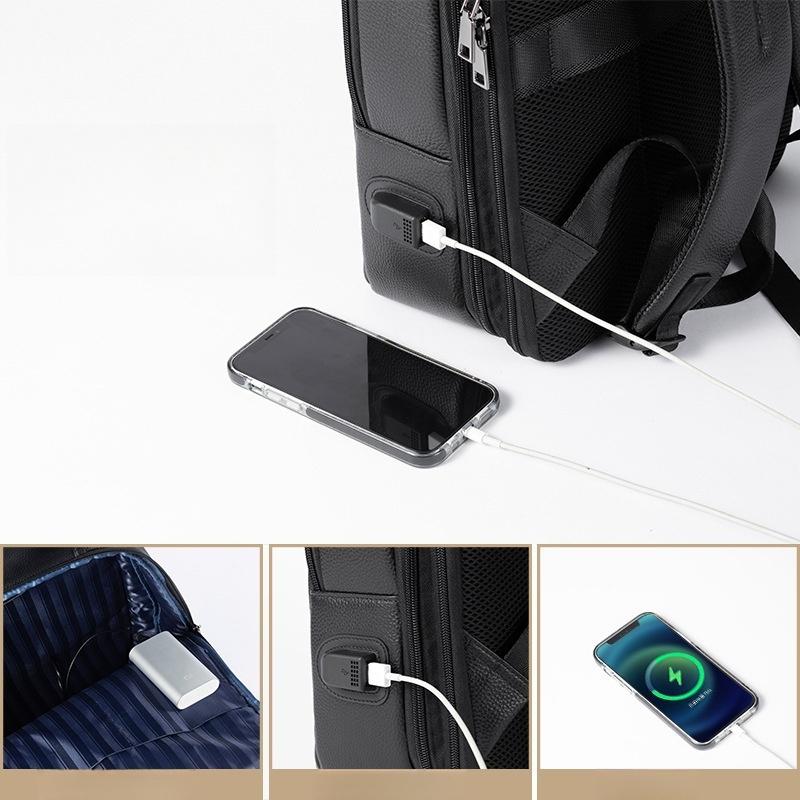 本革ビジネスリュック マチ拡張 メンズ 本革使用 撥水加工 ビジネスリュックサック 15.6インチ ワイド A4サイズ書類収納 プレゼント 父の日の画像