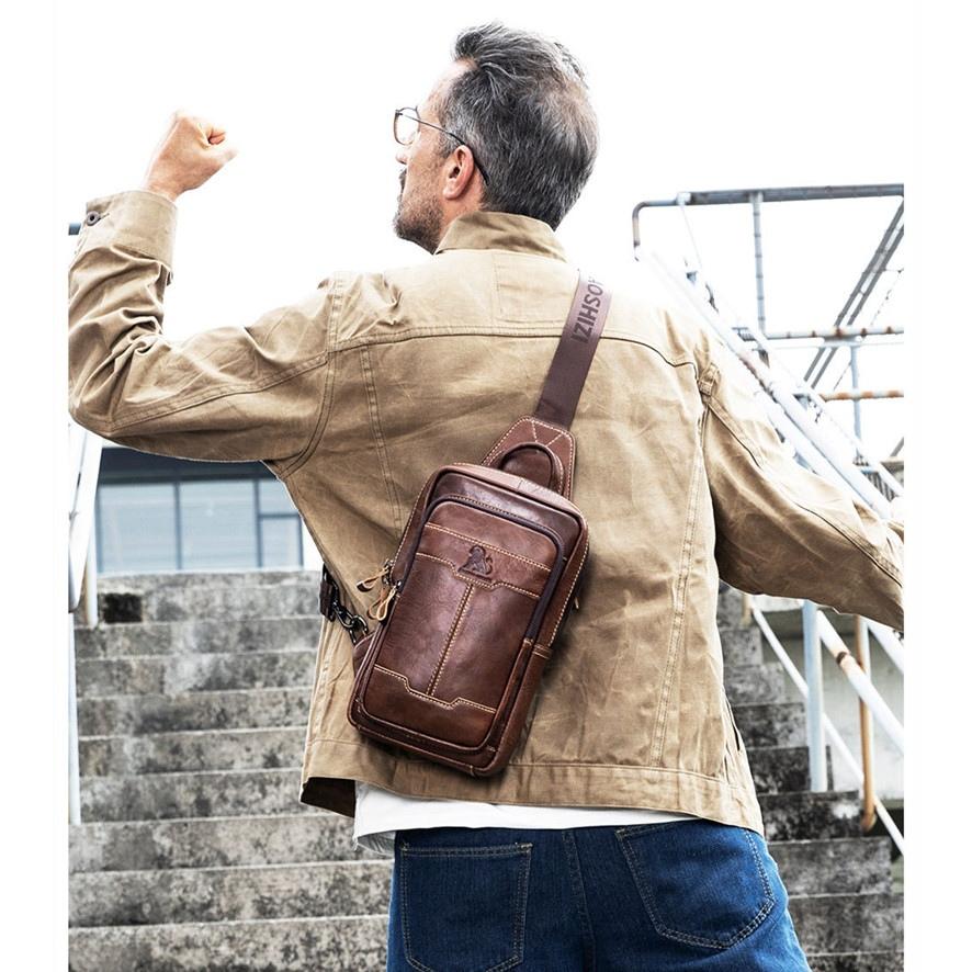 本革ボディバッグ 大容量 ボディバッグ メンズ 牛革 レザー アウトドア