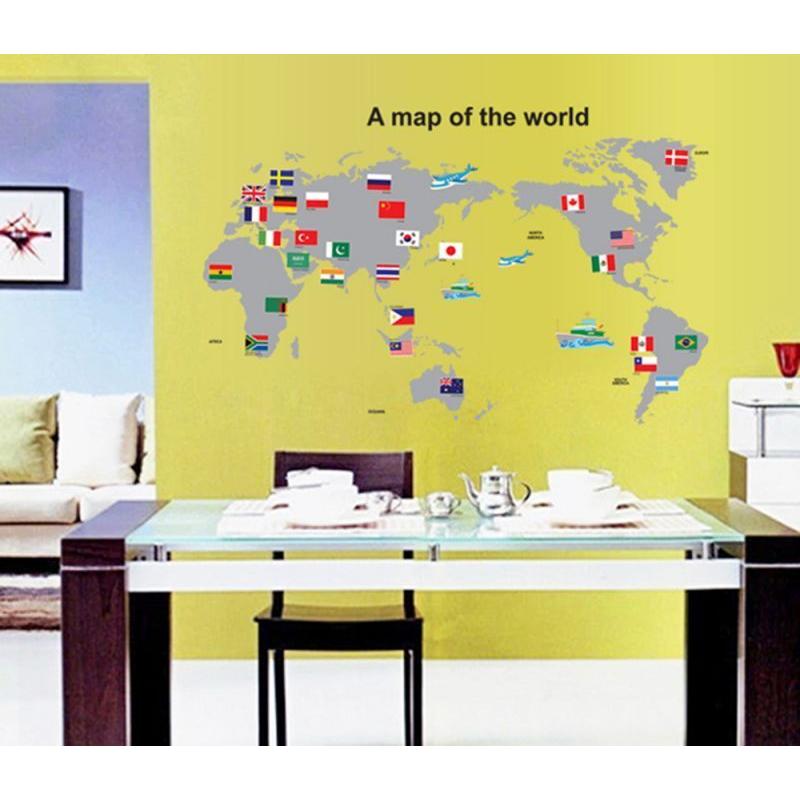 ウォールステッカー 世界地図 壁紙 シール 賃貸OK はがせる 剥がせる DIY 模様替え インテリア ワールド マップ 国旗 フラッグ ネイション nation map world… | ブランド登録なし