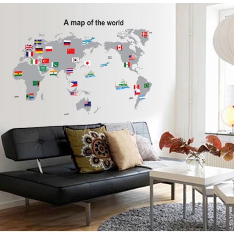 ウォールステッカー 世界地図 壁紙 シール 賃貸OK はがせる 剥がせる DIY 模様替え インテリア ワールド マップ 国旗 フラッグ ネイション nation map world… | ブランド登録なし | 01