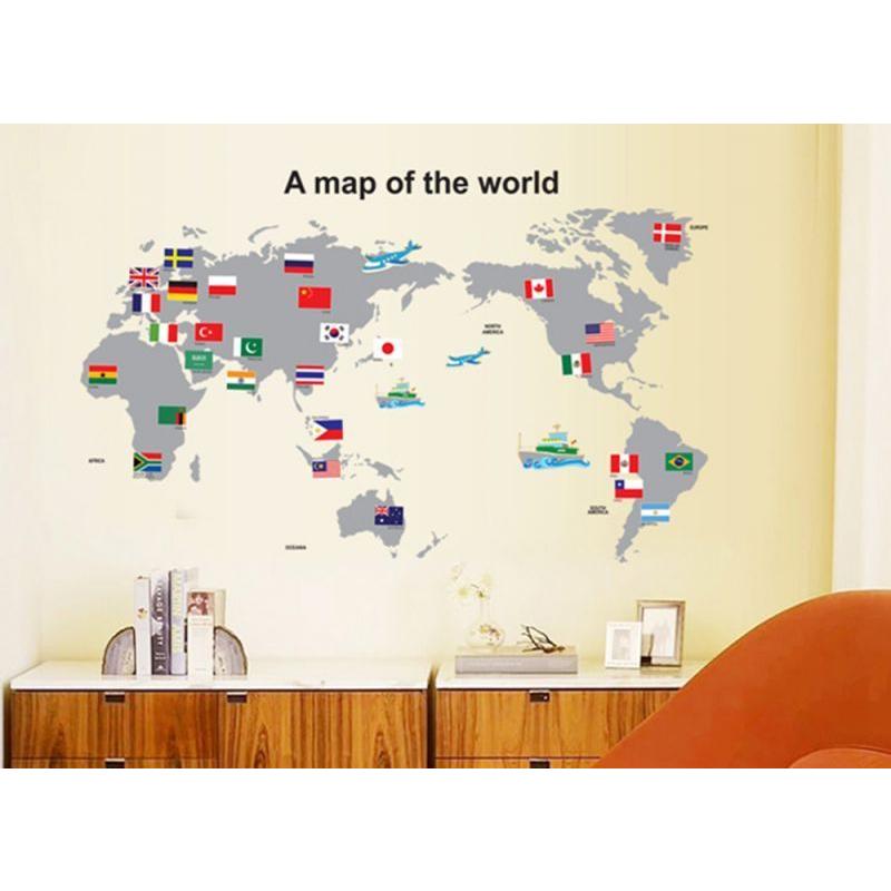 ウォールステッカー 世界地図 壁紙 シール 賃貸OK はがせる 剥がせる DIY 模様替え インテリア ワールド マップ 国旗 フラッグ ネイション nation map world… | ブランド登録なし | 04