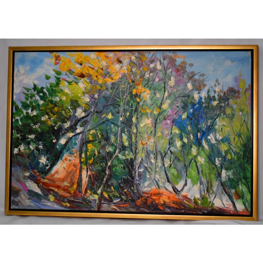プロ画家手描き油絵 幻の森 神戸港 BEKOBE 神戸旅行記念絵画 アートパネル 60×90ｃｍ 木枠張り
