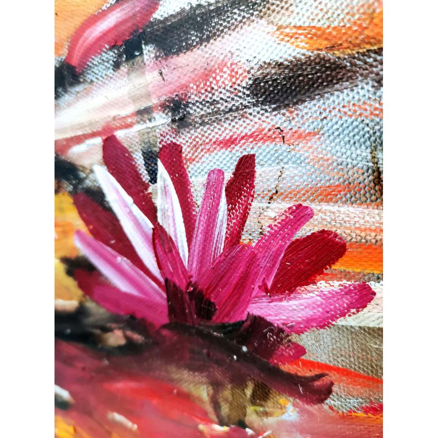 手描き油絵 蓮 インテリア絵画 肉筆油絵 アートパネル 60×90ｃｍ 木枠張り_5
