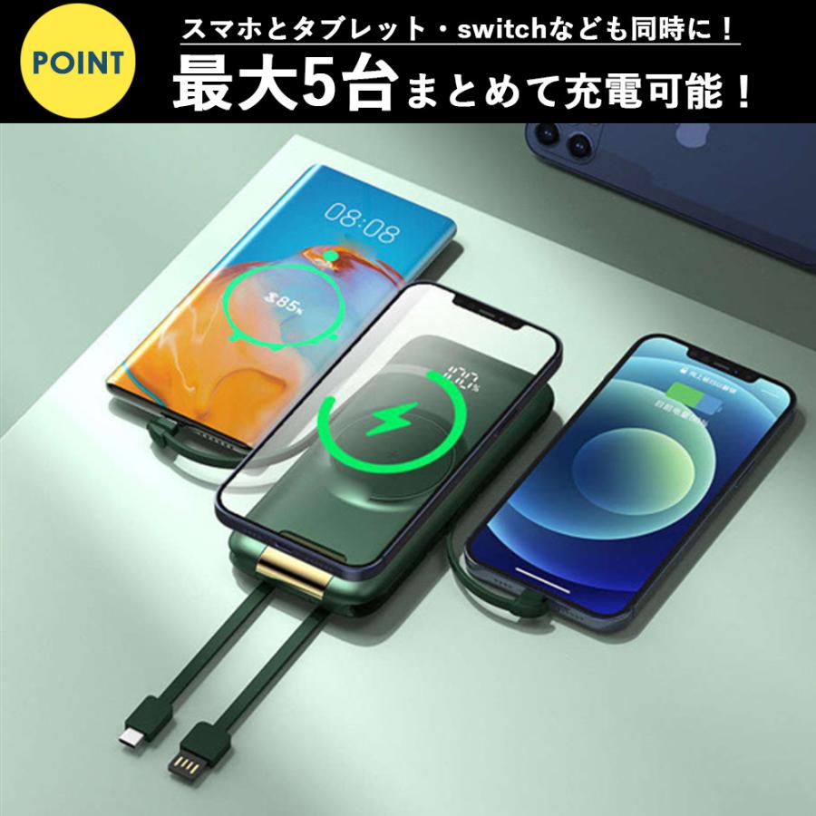 モバイルバッテリー ワイヤレス 大容量 20000mah 軽量 ケーブル内蔵 薄型 小型 type-c 急速  携帯バッテリー コンセント 高出力 iPhone |  | 03