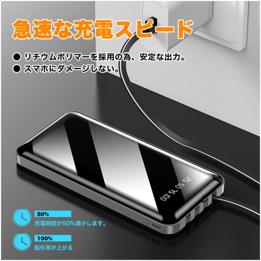 モバイルバッテリー 大容量 20000mah 軽量 ケーブル内蔵 薄型 小型