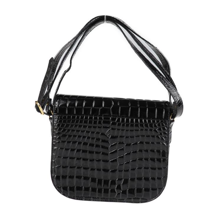 YSL イヴ サンローラン ショルダーバッグ クロコ型押し レザー ブラック ゴールド金具 2WAY ハンドバッグ 【本物保証】_2