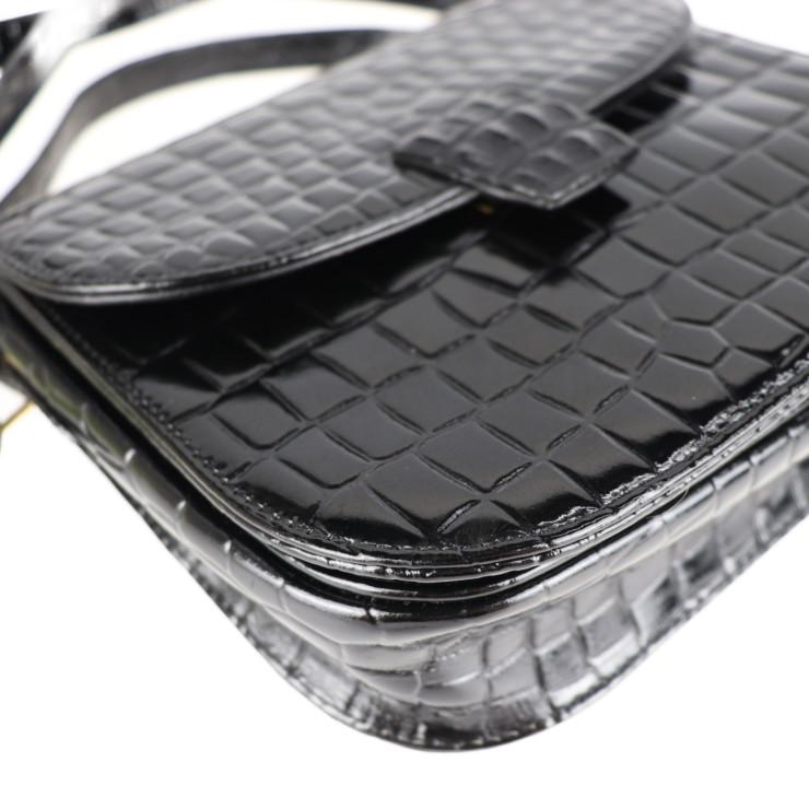 YSL イヴ サンローラン ショルダーバッグ クロコ型押し レザー ブラック ゴールド金具 2WAY ハンドバッグ 【本物保証】_4