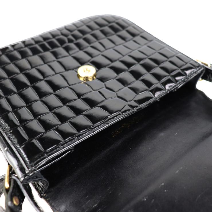 YSL イヴ サンローラン ショルダーバッグ クロコ型押し レザー ブラック ゴールド金具 2WAY ハンドバッグ 【本物保証】_7