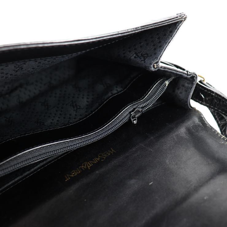 YSL イヴ サンローラン ショルダーバッグ クロコ型押し レザー ブラック ゴールド金具 2WAY ハンドバッグ 【本物保証】_8