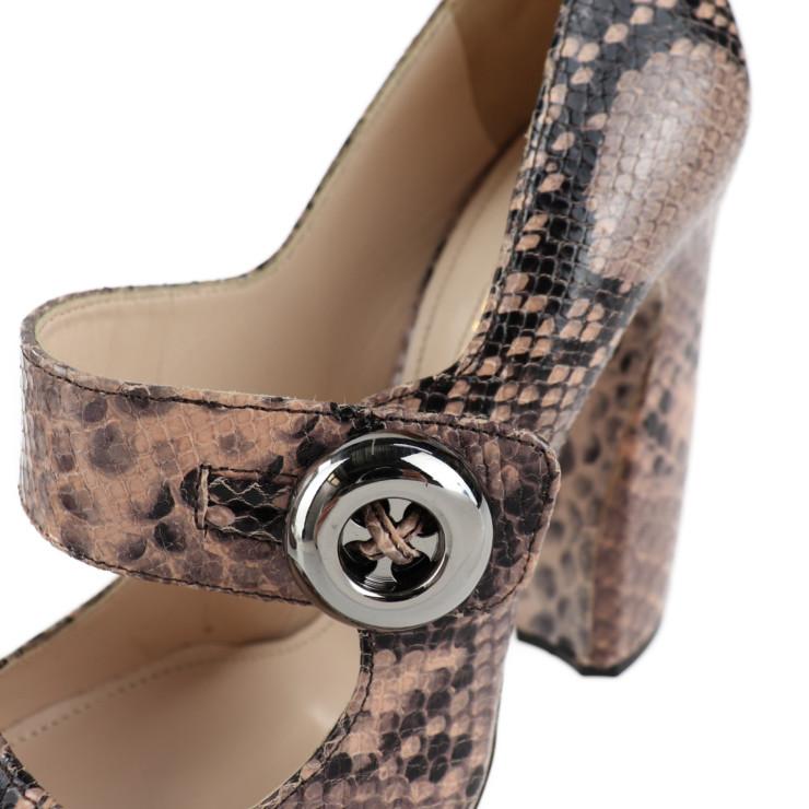 超美品 PRADA プラダ 39 パンプス パイソン ピンクベージュ系 シルバー 
