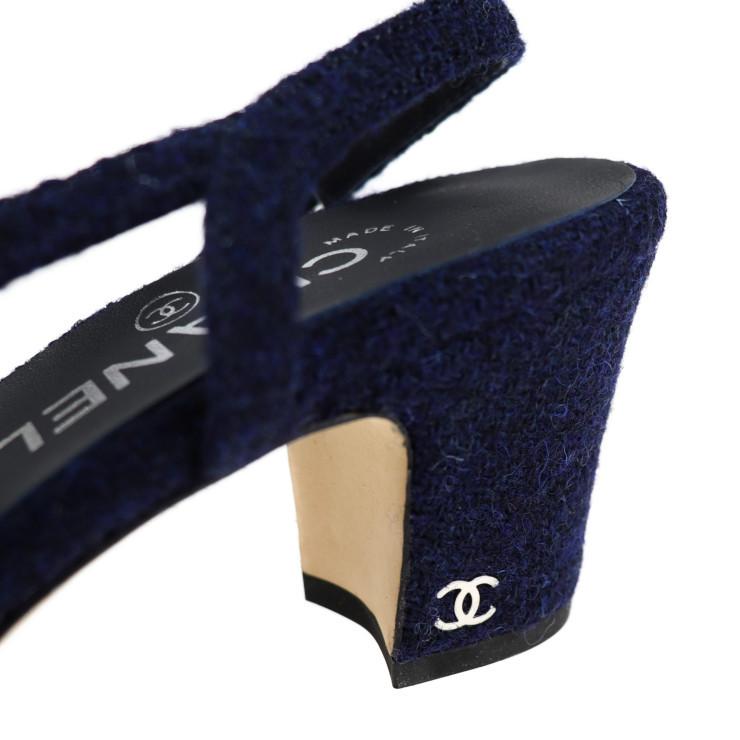 CHANEL ネイビー ツイード サンダル
