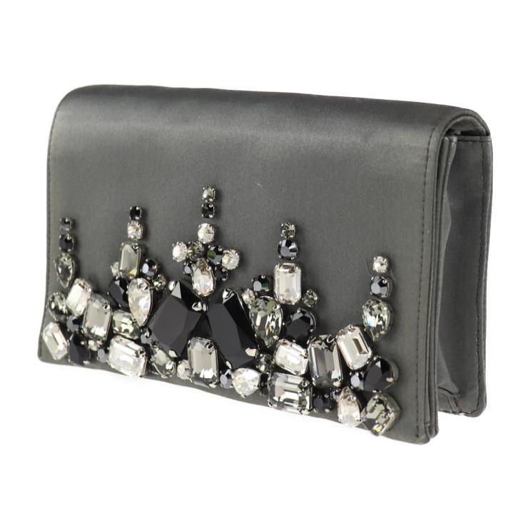 美品 PRADA プラダ ビジュー BP0215 クラッチバッグ サテン 