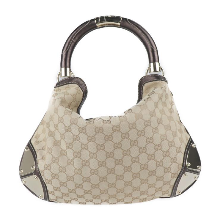 GUCCI 美品 グッチ 185791 ショルダーバッグ レザー ベージュ ブロンズ 