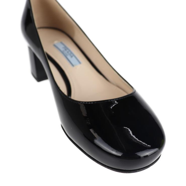 超美品 PRADA プラダ パンプス ＃34 1/2 エナメル ブラック チャンキー 