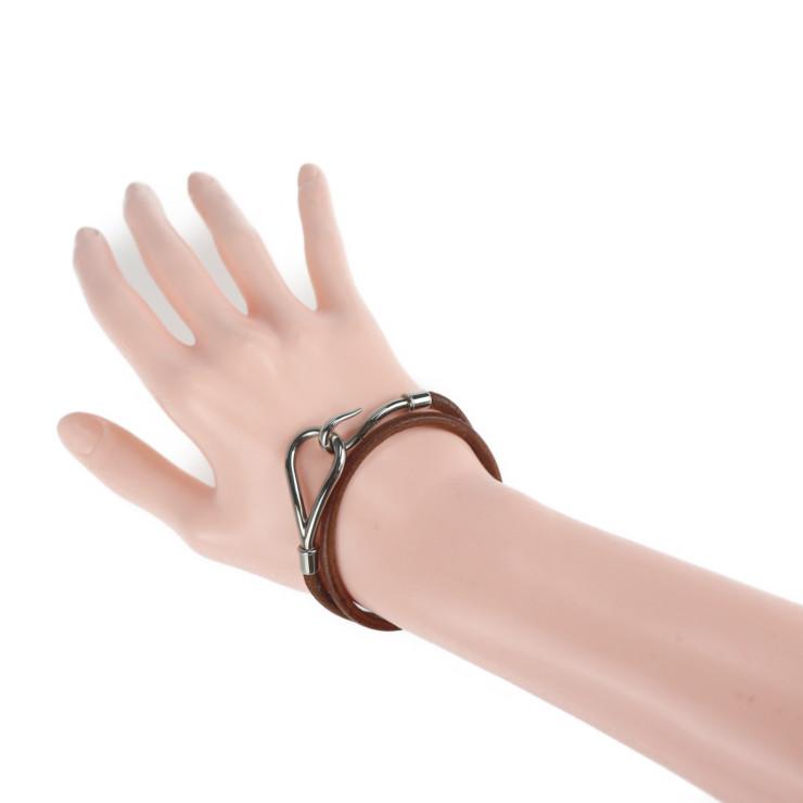 HERMES エルメス ジャンボブレス ブレスレット レザー メタル ブラウン 