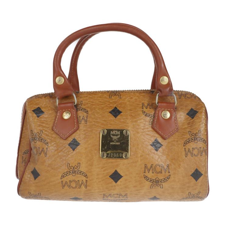 MCM エムシーエム ハンドバッグ レザー コニャック ゴールド金具 モノグラム 2WAY ショルダーバッグ ミニボストン【本物保証】  :2103033007097:3R boutipue - 通販 - Yahoo!ショッピング