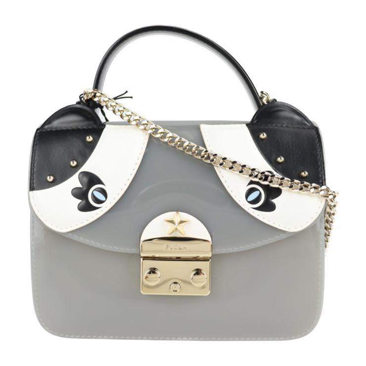 FURLA 超美品 フルラ メトロポリス ハンドバッグ ラバー レザー グレー 