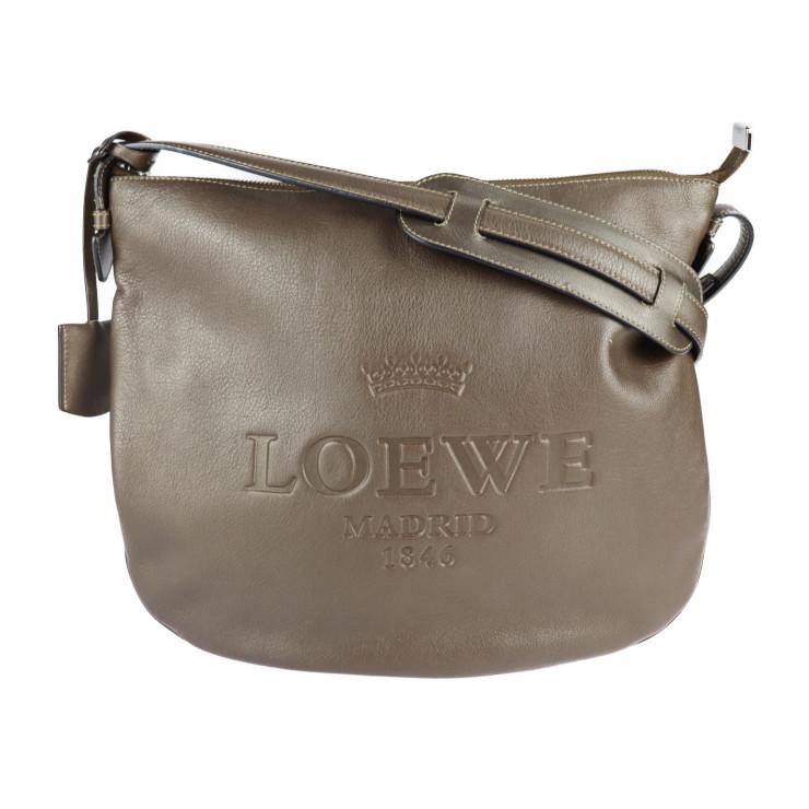 LOEWE 美品 ロエベ ヘリテージ ロゴ ショルダーバッグ レザー ブロンズ 