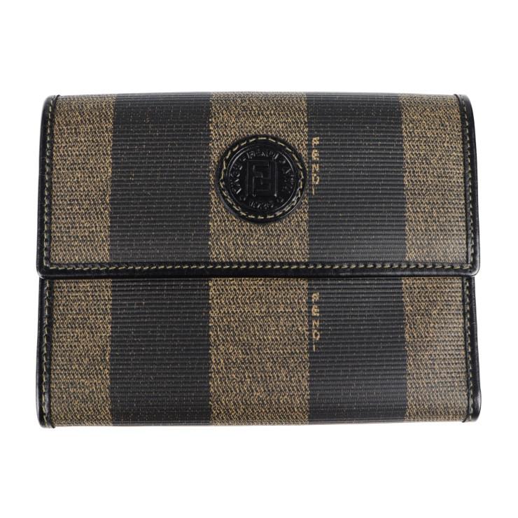 超美品 FENDI フェンディ ペカン 2277 30729 079 三つ折り財布 PVC レザー ブラック ブラウン 【本物保証】  :2106043002139:3R boutipue - 通販 - Yahoo!ショッピング