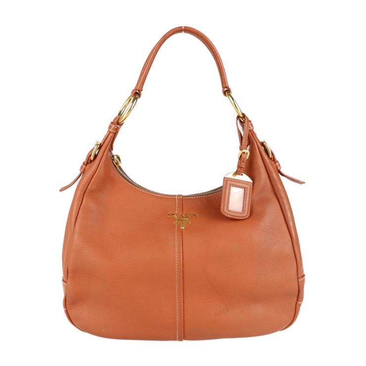 美品 PRADA プラダ BR4373 ショルダーバッグ カーフ ブラウン系 【本物 